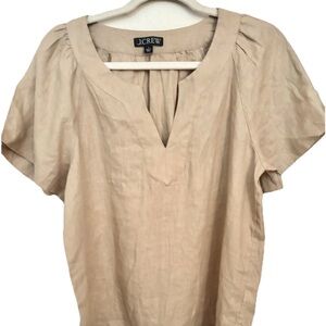 J. Crew Linen Blouse Popover Flutter Sleeve Shirt Small Sand Beige Relaxed Fit